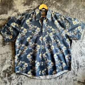 Natural Issue Hawaiian Shirt Mens XL Blue Tropical Island Button Up Wrinkle Free